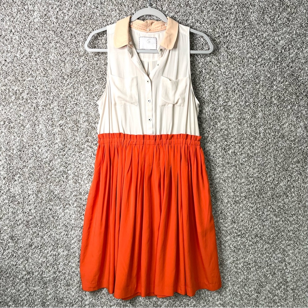 Anthropologie Cream Top Orange Skirt Sleeveless Mini Dress